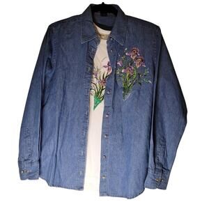 Harriton Blue Denim Embroidered Sparkly Floral Long Sleeve Shirt & Matching Top